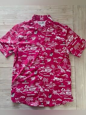 Reyn Spooner Georgia Bulldogs Hawaiian Aloha Shirt Red Tropical Print